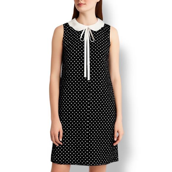 Cece Dresses & Skirts - CeCe Retro Black White Polka Dot Dress Peter Pan Collar Whimsical Bow Tie Size 6